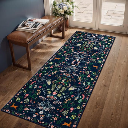 Tangsoo Runner Rug for Hallways Kitchen Rug, Non Slip 2x6 Washable Boho Nature Floral Animal Rug Runner for Entryway, Low Pile Carpet Door Mat Indoor Entrance for Kids Room Bedroom Laundry Office