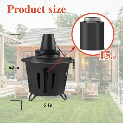 4 Pack Citronella Table Top Torches, 15oz Mini Fire Pit Tabletop Torch for Outside, Metal Tabletop Flame Torch Includes Long Lasting Wick and Snuffer for Yard, Patio, Deck, Garden, Party