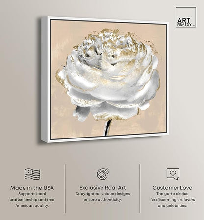 Art Remedy Beige Ranunculus Canvas Elegant White Gold Wall Art, White Frame, 30" x 30"