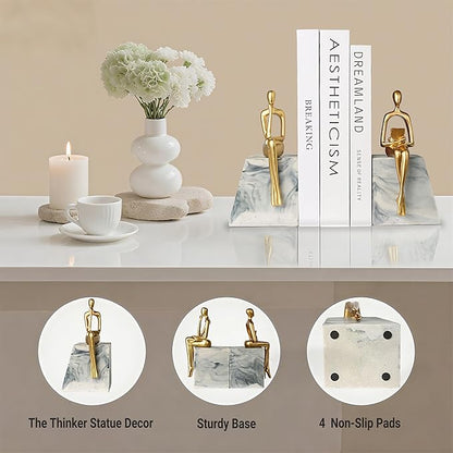 Book Ends for Shelves to Hold Books,Heavy Duty Thinker Abstract Statue Decorative Bookends for Home Office Bookshelf, Gift for Book Lovers,1 Pair