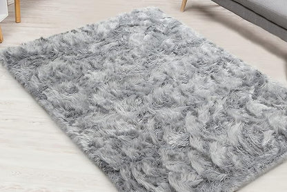 Silky Soft Faux Fur Rug, 6 ft. x 9 ft. Gray Fluffy Rug, Sheepskin Area Rug, Rectangle Rug for Living Room, Bedroom, Kid's Room, or Nursery, Home Décor Accent, Machine Washable with Non-Slip Backing
