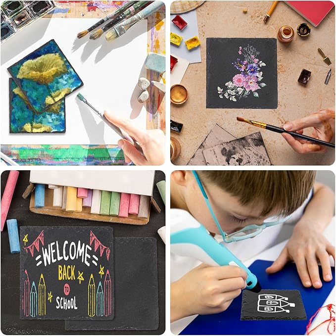 30 Pack 4 Inch Square Slate Coasters,Black Stone Coasters with Anti-Scratch Bottom, Ideal for Home Decor, Bar, Housewarming Gifts, and Laser Engraving KUKLIPJIM