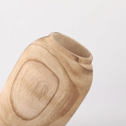 Handmade Eco-Friendly Wooden Vase Set - Natural Solid Paulownia Wood Vases for Home Decor, DIY Hand-Painted Design, Unbreakable Decorative Gift Set (7”, 10”, 12”) (Carbonized Jar Vase 6×10.6in)
