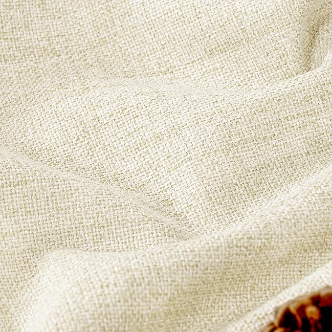 Lajode Cream 100% Blackout Curtains for Living Room 84 Inch Length 2 Panels Set, Thermal Insulated Light Blocking Faux Linen Curtains for Bedroom, Bronze Grommet Boho Window Drape Each 52" Wide