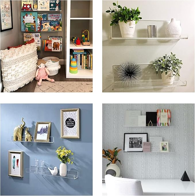 Cerpourt Acrylic Floating Wall Ledge Shelf, Clear Bathroom Storage Shelves Display,Acrylic 15" Invisible Bookshelf (2pack)