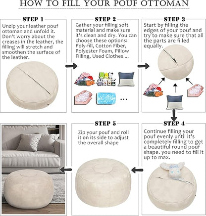 Thgonwid Unstuffed Moroccan Ottoman Pouf Cover, Ottoman Footstool Storage Solution, Bean Bag Chair, Foot Rest, Ivory White