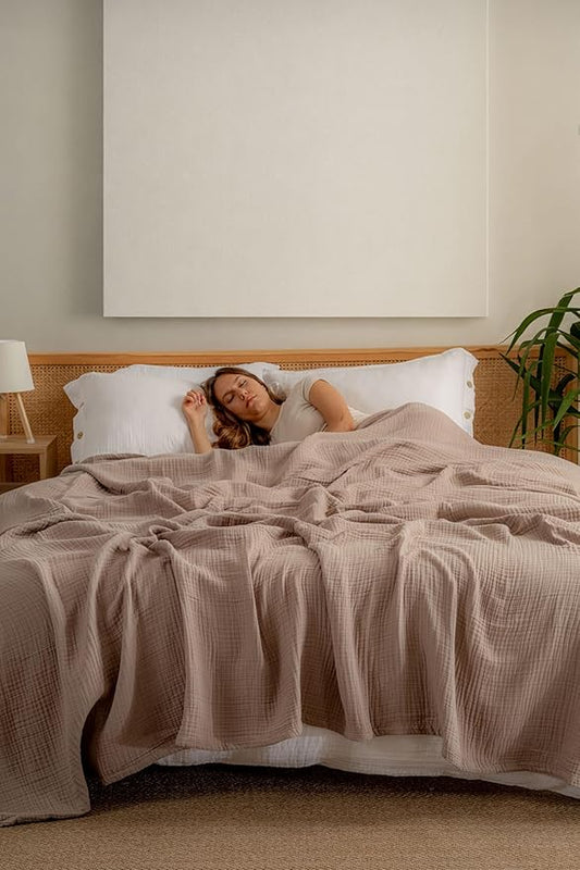 Muslin Blanket - Pure 100% Turkish Cotton Airy Soft Light Versatile Gauze Throw Blanket for Bed, Couch, Sofa (Taupe, King Size (95" x 110" inch))