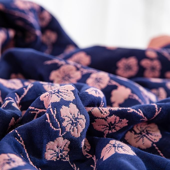 100% Cotton Muslin Jacquard 3 Piece Quilt Set Floral Plum Blossom Print, Soft 3 Layers Gauze Bed Cover Reversible Bedspread Coverlet Breathable Lightweight Bedding Set, King