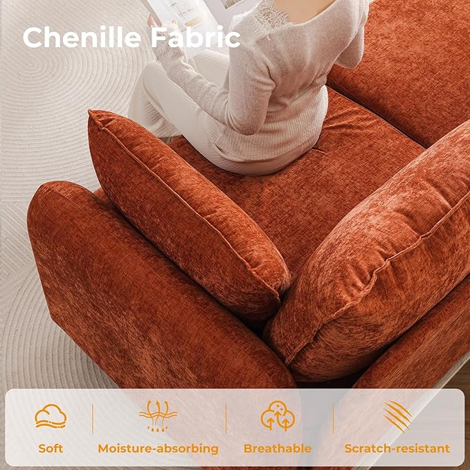 104'' Modular Sectional Sofa with Seats Storage,Oversized L Shaped Couch with Deep Seat,3-Seater Comfy Cloud Couches for Living Room, Movable Ottoman,Chenille,Orange