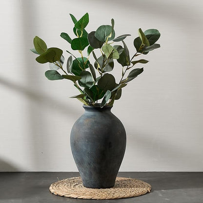 SIDUCAL Ceramic Vintage Flower Vase | 9 Inch Large Pottery Rustic Farmhouse Boho Vase for Home Decor, Table, Living Room, Bathroom, Coffee Desk, Shelf, Mantel Decoration, Wedding, Bronze