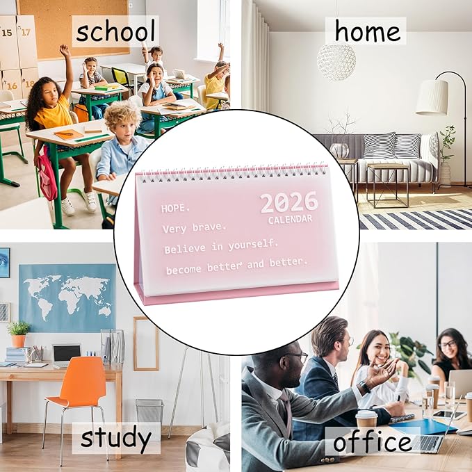 2026 Mini Desk Calendar New Year Planner Flip Calendar 8.3" x 5.2" - Pink (Oct. 2025 to Dec. 2026)