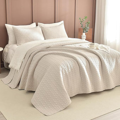 Sanracie Oversized King Quilt Bedspreads 120"*120",100% Cotton Bedding Coverlet Circular Quilting Wheat Colored Extra Large Wide California King Quilt Sets Oversized for All Season Soft Lightweight