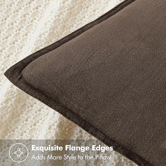 MIULEE Decorative Linen Euro Sham Pillow Covers 26x26 Dark Coffee Chocolate Boho Farmhouse Neutral Winter Couch Throw Pillows for Bed Pack of 2 Accent Modern Pillowcase Sofa Livingroom Home Decor