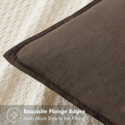 MIULEE Decorative Linen Euro Sham Pillow Covers 24x24 Dark Coffee Chocolate Boho Farmhouse Neutral Winter Couch Throw Pillows for Bed Pack of 2 Accent Modern Pillowcase Sofa Livingroom Home Decor