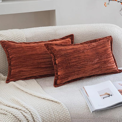 Neelvin Set of 2 Velvet Decorative Throw Pillow Covers 12x20 Inch Brown Modern Luxury Cushion Covers Textured Pillow Cases for Living Room Home Decor Couch Sofa