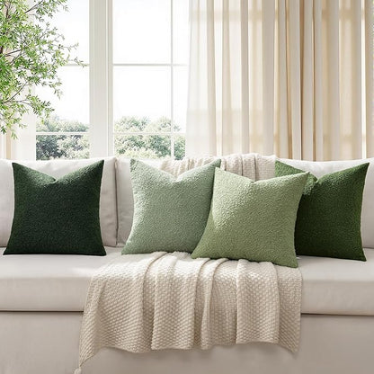 MIULEE Pack of 4 Decorative Sage Green Textured Boucle Spring Throw Pillow Covers 20x20 Inch Forest Green Accent Solid Pillow Cases Soft Couch Cushion for Modern Farmhouse Boho Bed Room Home Decor