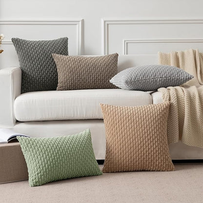 Kevin Textile 2 Packs Spring Decorative Lumbar Throw Pillow Covers 12x20 Inch for Living Room Couch Bed Sofa Soft Striped Corduroy Rectangle Cushion 30x50 cm Farmhouse Boho Decor Sage Green