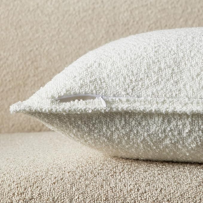 JUSPURBET White Decorative Pillow Covers 26x26 Set of 2 Throw Pillow Covers for Couch Sofa Bed Cozy Boucle Textured Cushion Covers Cases with Hidden Zipper for Living Room Home Decor