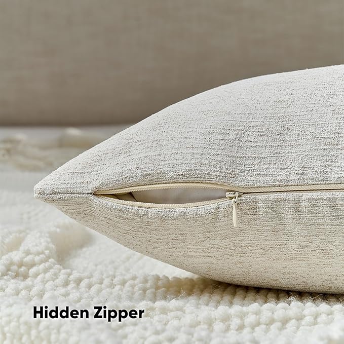 FUTEI Natural White Wood Chenille Decorative Throw Pillow Covers 22x22 Inch Set of 2,Soft Cozy Faux Linen Textured Cushion Case,Farmhouse Home Decor for Couch Living Room