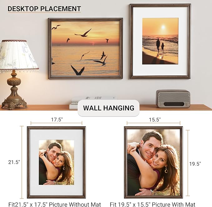 Heimlove 16x20 Picture Frame,16 x 20 Natural Solid Walnut Wood Frame Matted to 11x14 with Tempered Glass,16"x20" Handcrafted wood Poster Frame,Vertical or Horizontal Wall Hanging Display,1 Pack