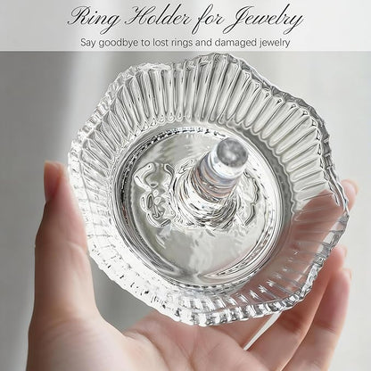 H&D HYALINE & DORA Crystal Scallop Ring Holder for Jewelry,Well-crafted Glass Rings Dish,Jewelry Rack Ring Holder for Wedding,Jewelry Display Decor Gift for Mom Wife Girlfriend(Clear)