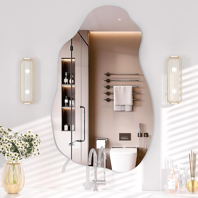 Hasipu Irregular Wall Mirror, 31"x20" Asymmetrical Frameless Mirror, Modern Decorative Mirrors for Living Room, Entryway, Hallway, Bathroom, Bedroom,Wall Mounted Home Decor
