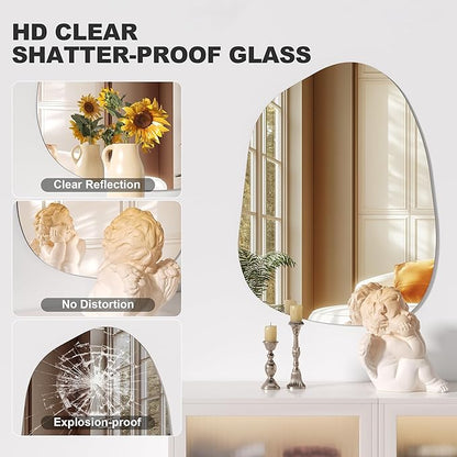 Hasipu Irregular Wall Mirror, 32"x24" Asymmetrical Frameless Mirror, Modern Decorative Mirrors for Living Room, Entryway, Hallway, Bathroom, Bedroom,Wall Mounted Home Decor