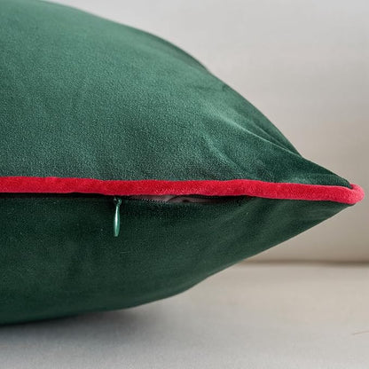 LIGICKY Christmas Long Lumbar Pillow Cover 14x36 inch Red Velvet Dark Green Rope Edging Throw Pillow Covers Decorative Rectangular Body Pillow Case Accent Textured Cushion Cover for Bed Couch