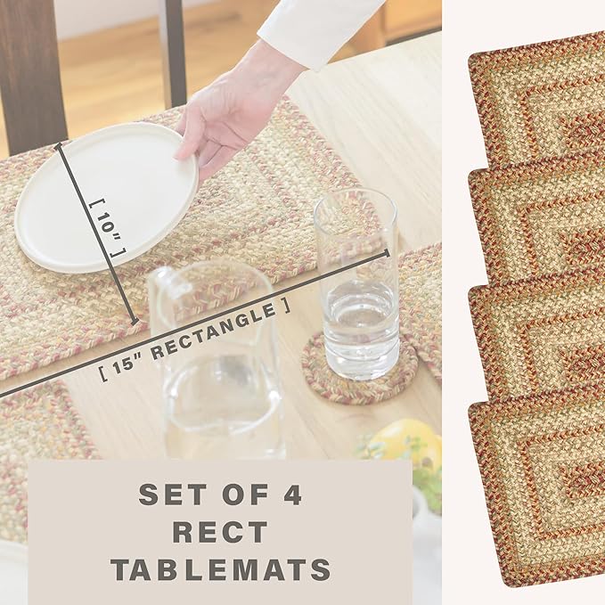 Homespice Harvest Premium Jute Braided Placemat Set of 4-10x15 Rectangular Beige, Tan Reversible, Natural Jute Yarn Rustic, Country, Primitive, Farmhouse Style
