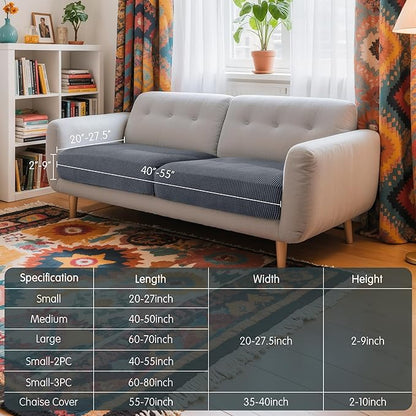 Hokway Stretch Individual Couch Cushion Slipcovers Reversible Cushion Protector Slipcovers Sofa Cushion Protector Covers(Lightgrey,Small-2PC)