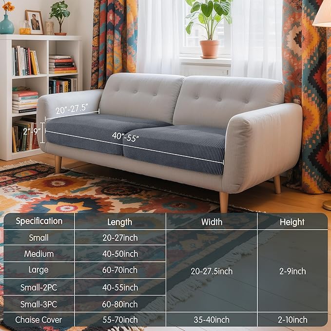 Hokway 2 Piece Individual Couch Cushion Slipcovers Stretch Reversible Cushion Protector Slipcovers Sofa Cushion Protector Covers(Grey,Small-2PC)