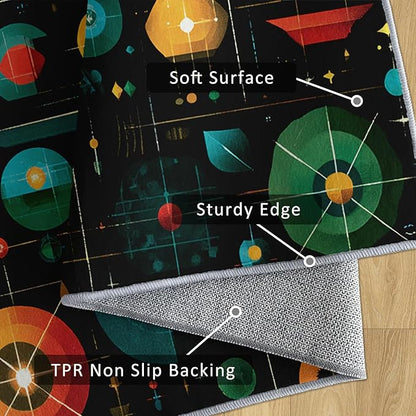 Mid Century Rug 4x6 Retro Abstract Space Geometric Pattern, Washable Living Room Bedroom Area Rugs, Mid Century Decor for Home, Soft Non Slip Indoor Carpet, Low Pile Design & G851
