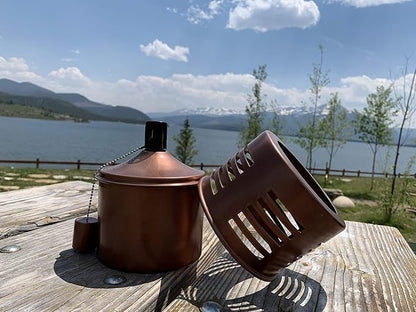 Torch Tabletop Oil Lamp Copper Stainless Steel Metal Wind Shield with Extra Fiberglass Wick with Safety Lock Wick Protection Child Guard