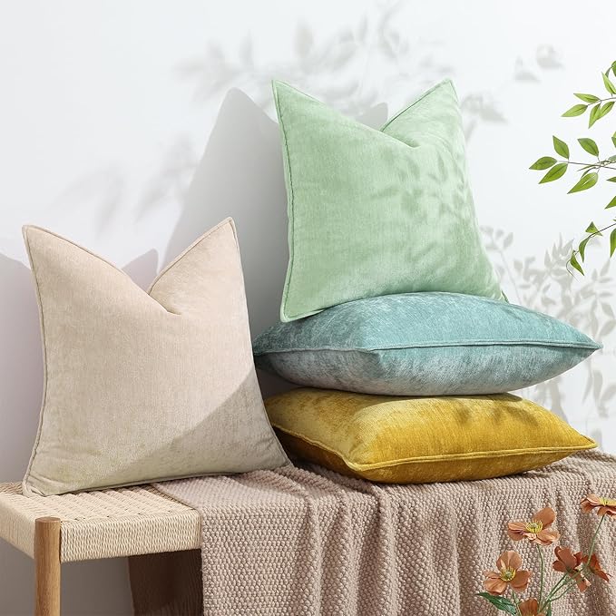 decorUhome Spring Couch Throw Pillow Covers 12x20 Set of 2, Decorative Soft Velvet Neutral Chenille Lumbar Pillow Covers with Elegant Design for Sofa Bed Living Room Home Decor, Sage Green
