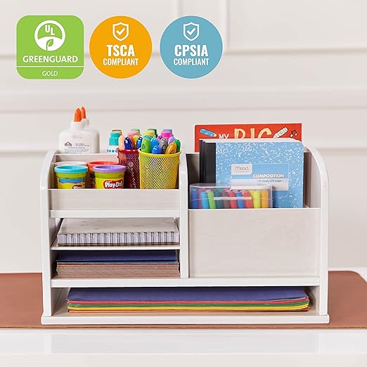 ECR4Kids Tabletop Supplies Storage Center, Teacher Caddy, White Wash