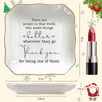 OASSIE Thank You Gifts for Women - 4"x4" Ceramic Jewelry Dish Tray - Galentines Day Birthday Appreciation Inspirational Gifts for Women Coworker Teacher Friend Employee Boss, Retirement Gift for Woman