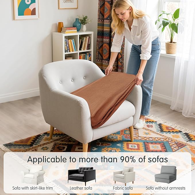 Hokway Couch Cushion Covers Stretch Cushion Covers Sofa Seat Cushion Slipcover Cushion Protector(Brick, Small)
