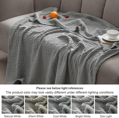 PHF 100% Cotton Muslin Blanket King Size 108"x90", 4-Layer Lightweight Gauze Throw, Breathable Cloud-Soft Minimalist Blanket for Bed, Couch, Camping & Baby, Grey, Ideal Gift