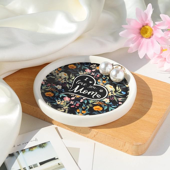 Potiera Ceramic Jewelry Tray, Decorative Ring Holder, Trinket Dish for Earrings Necklaces Watch Keys, Mother of the Bride Wedding Gifts, Mother's Day Birthday Christmas Gifts for Mom from Daughter