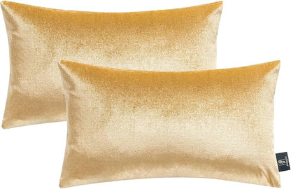 Phantoscope Pack of 2 Velvet Decorative Throw Pillow Covers Soft Solid Square Cushion Case for Couch Shiny Gold 12 x 20 inches 30 x 50 cm