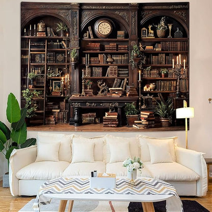 YEXIT Vintage Bookshelf Tapestriey, Retro Library backdrop Wall Tapestries, Old Books on Shelf Classical Study Room Living Room Dorm Bedroom 36×48 inch
