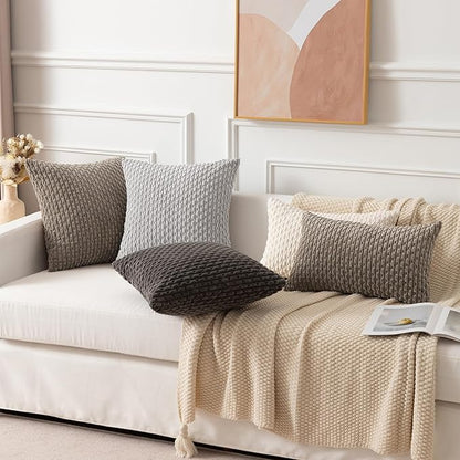 Kevin Textile 14x20 Inch Pillow Cover 1 Pack Boho Decorative Soft Striped Corduroy Lumbar Farmhouse Solid Color Accent Rectangle Cushion Case for Living Room Couch Sofa Bed, Light Grey
