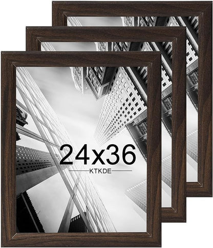 KTKDE 24x36 Poster Frame 3 Pack,Picture Frames Wooden Walnut 36 by 24 in for Pictures and Art Prints, Exhibition, Caffe Large Frame for Photos, best gift