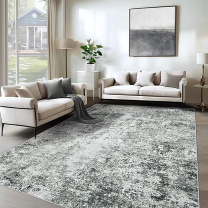 6x9 Area Rugs for Living Room, Washable Modern Abstract Large Area Rug Neutral Soft Non Slip Kids Rug Stain Resistant Indoor Carpet for Bedroom Nursery Dining Room Playroom Home Office(Grey, 6'x9')