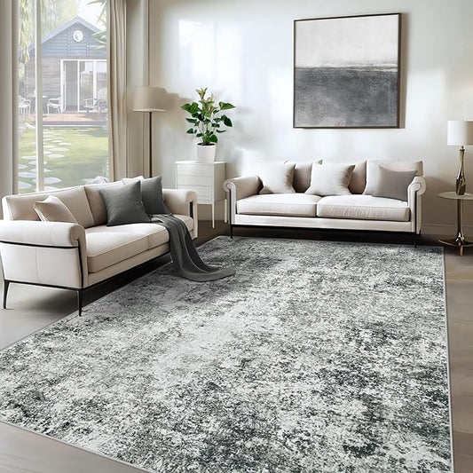 6x9 Area Rugs for Living Room, Washable Modern Abstract Large Area Rug Neutral Soft Non Slip Kids Rug Stain Resistant Indoor Carpet for Bedroom Nursery Dining Room Playroom Home Office(Grey, 6'x9')