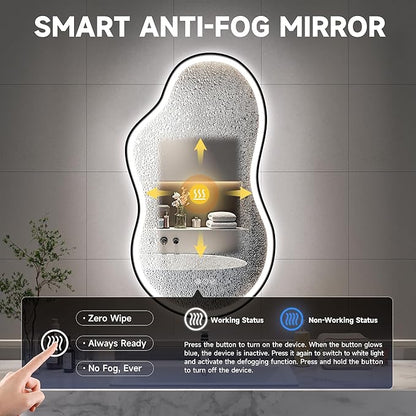 Hasipu Irregular Bathroom Mirror with Lights - 20"x35" LED Asymmetrical Wall Mirror, Abstract Modern Lighted Vanity Mirror for Wall, Anit-Fog, Dimmable, Memory, Vertical/Horizontal (Black