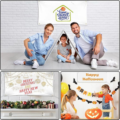 2 Pieces Large Banners Signs Polyester Oxford Cloth Sublimation Banner with Rope for Indoor Wall Outdoor Easy Hang Sign DIY Banner Sign for Business Office Supply (White,2 x 6 Feet)