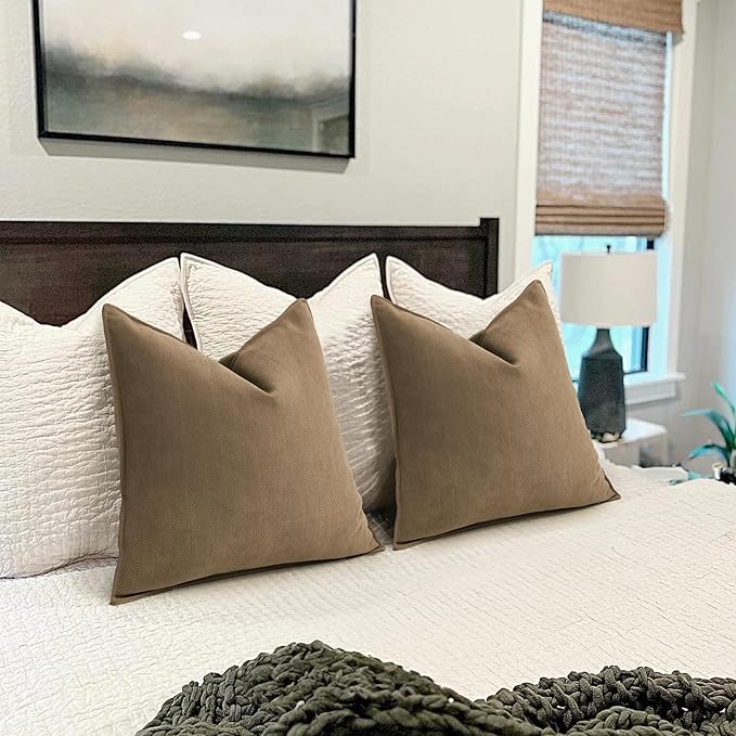 ZWJD Brown Pillow Covers 22x22 Set of 2 Chenille Throw Pillow Covers with Elegant Design Soft and Luxurious Decorative Throw Pillows for Couch, Bed, and Home Decor