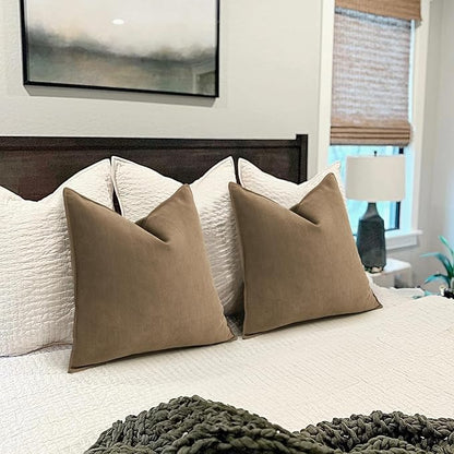 ZWJD Brown Pillow Covers 22x22 Set of 2 Chenille Throw Pillow Covers with Elegant Design Soft and Luxurious Decorative Throw Pillows for Couch, Bed, and Home Decor