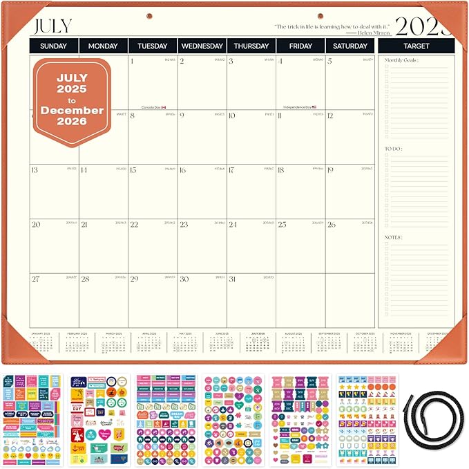 Ospelelf Large Desk Calendar 2025-2026 with Protective Cover, 18 Months Planner Pad from July 2025 to Dec 2026, 22" x 17" Wall Calendar with PU Leather Pad for Home or Office, Orange